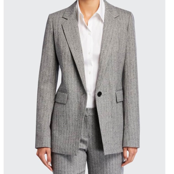 Lafayette 148 Blazer Speckled Herringbone Wool 1 Button Gray Suit Jacket Size 4 - Picture 10 of 10